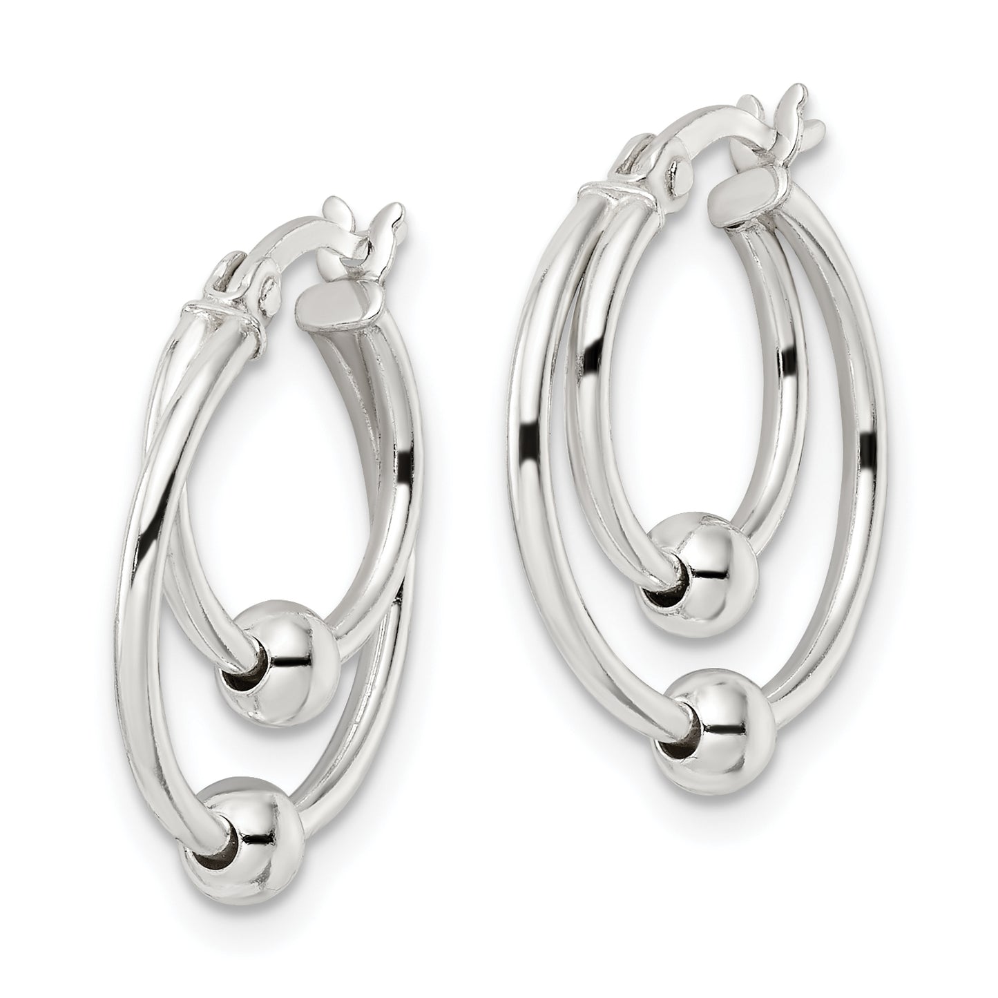 Sterling Silver Polished Double Circle Beaded Hoop Earrings