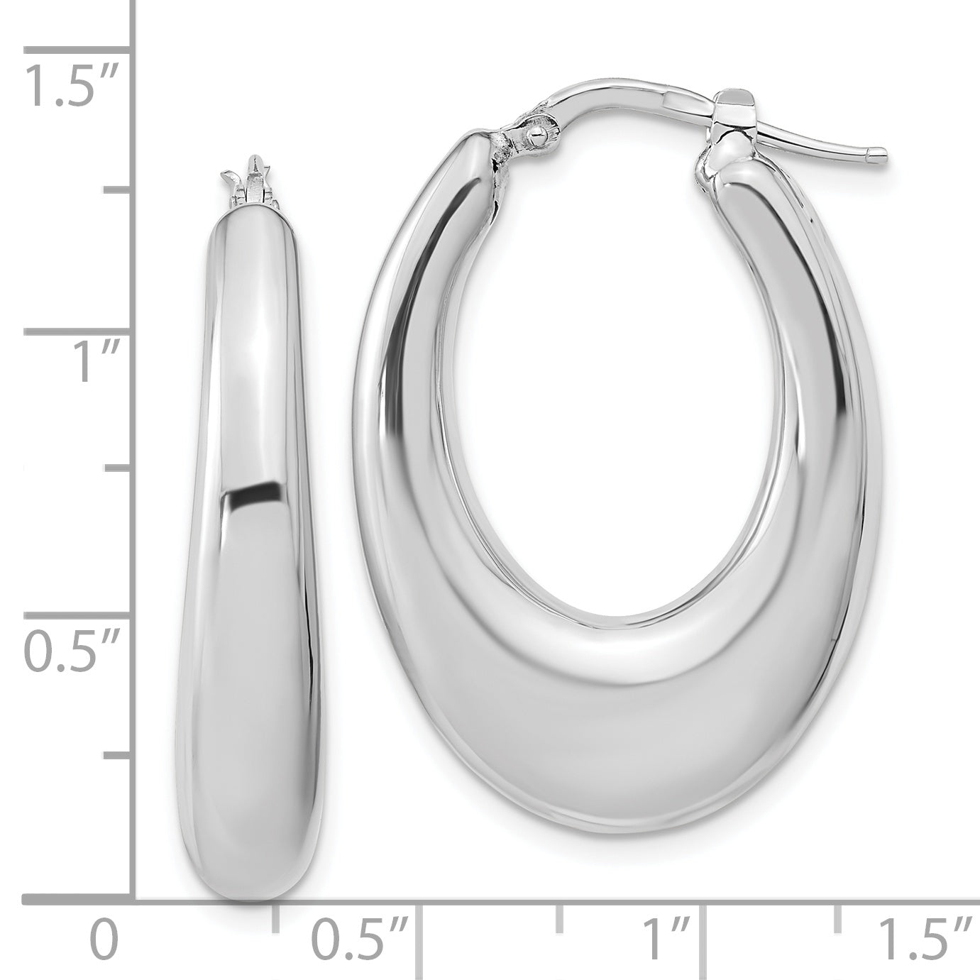 Sterling Silver Silve Rhodium-Plated Polished Hollow Oval Hoop Earrings