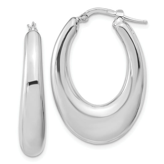 Sterling Silver Silve Rhodium-Plated Polished Hollow Oval Hoop Earrings