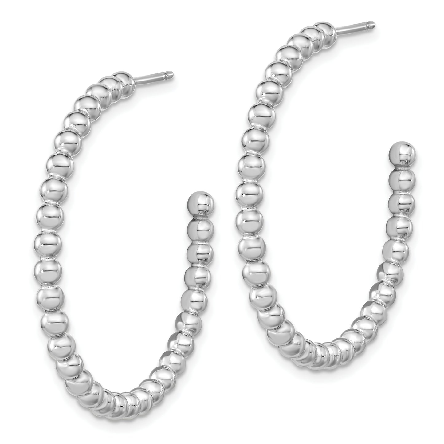 Sterling Silver Rhodium-Plated Polished Beaded Hoop Post Earrings