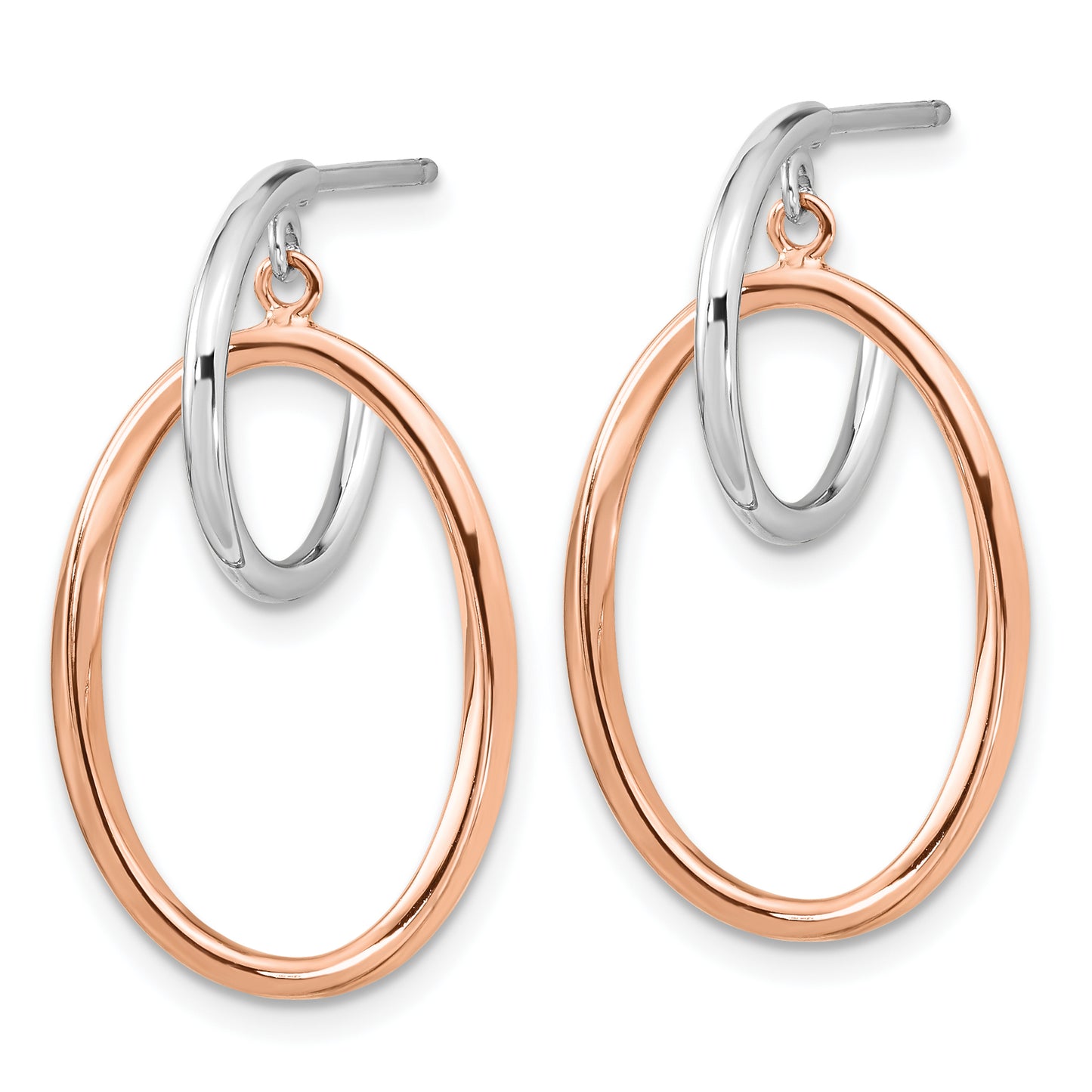 Sterling Silver Rhodium-Plated Rose Gold-Plated Oval Dangle Hoop Earrings