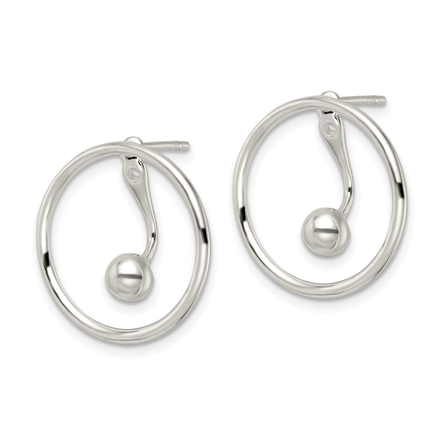 Sterling Silver Polished Circle W/Drop & Dangle Threader Post Earrings