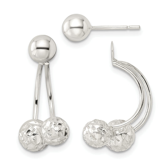 Sterling Silver Textured Ball Jackets And 6mm Post Earrings