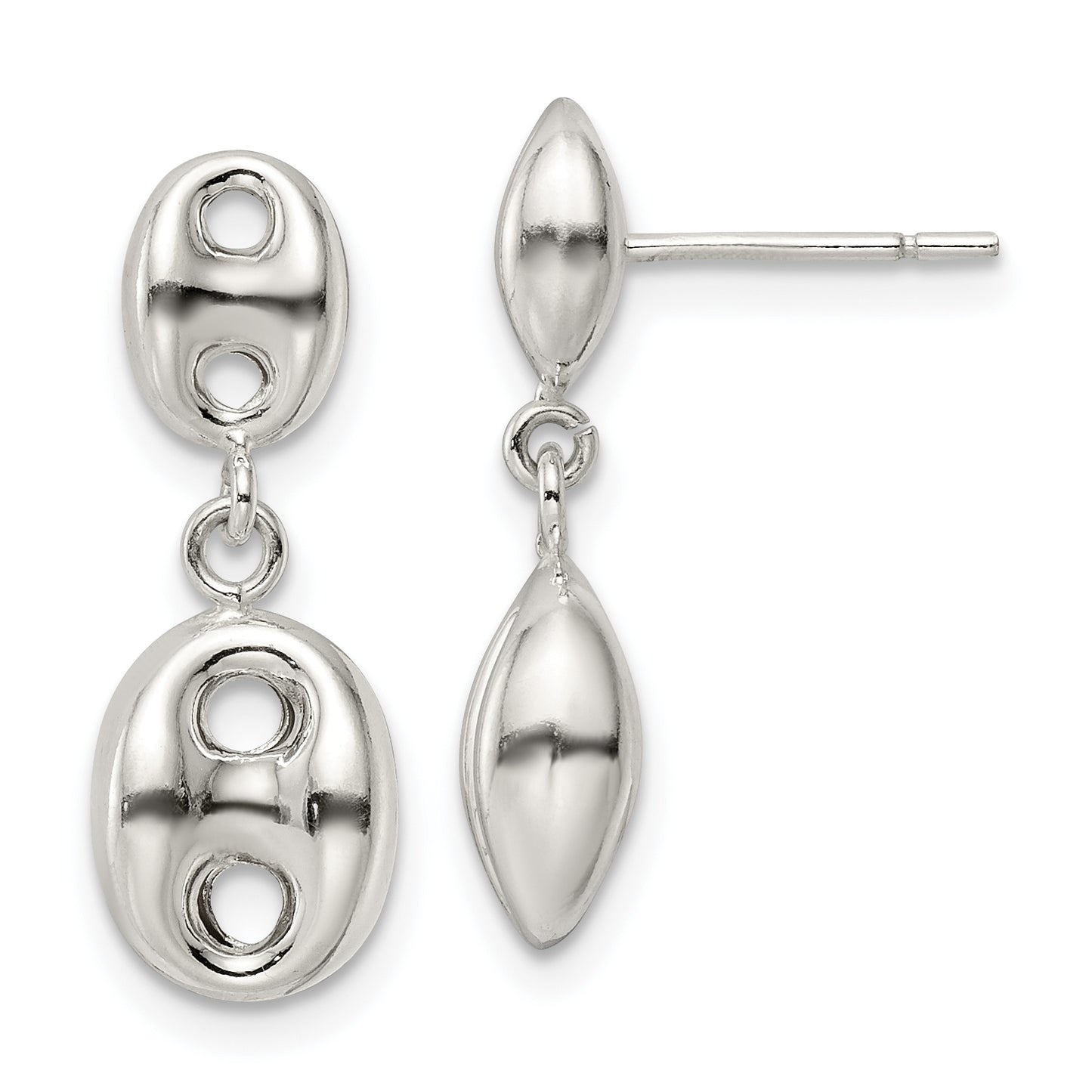 Sterling Silver Polished Oval Dangle Post Earrings