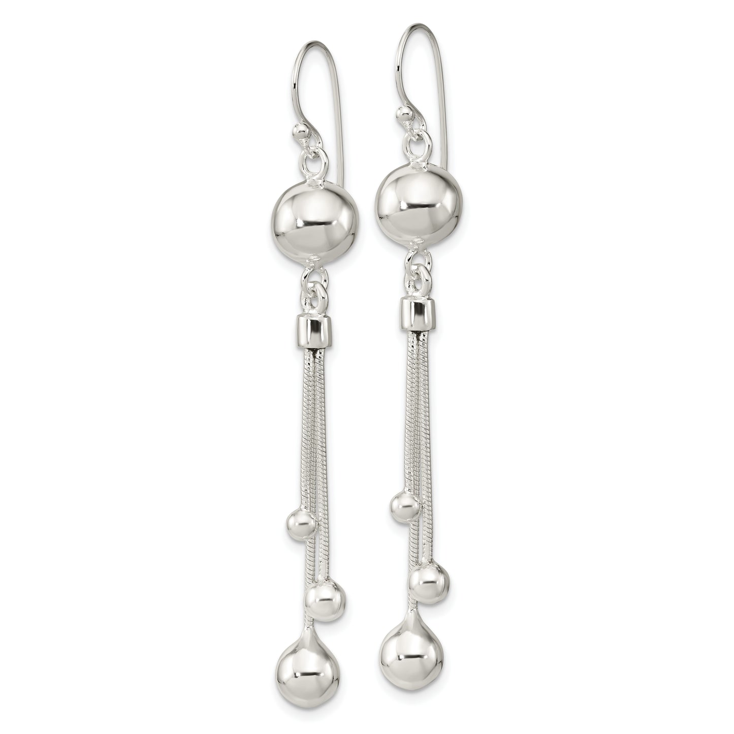 Sterling Silver Polished Beaded Multi-Strand Chain Dangle Earrings