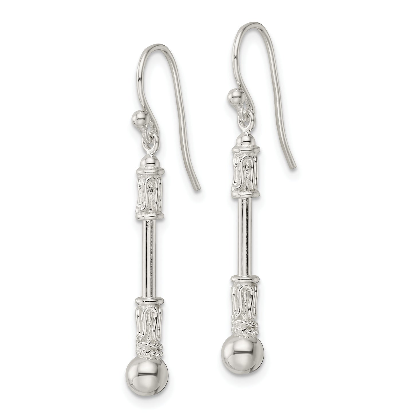 Sterling Silver Polished Fancy Beaded Dangle Earrings