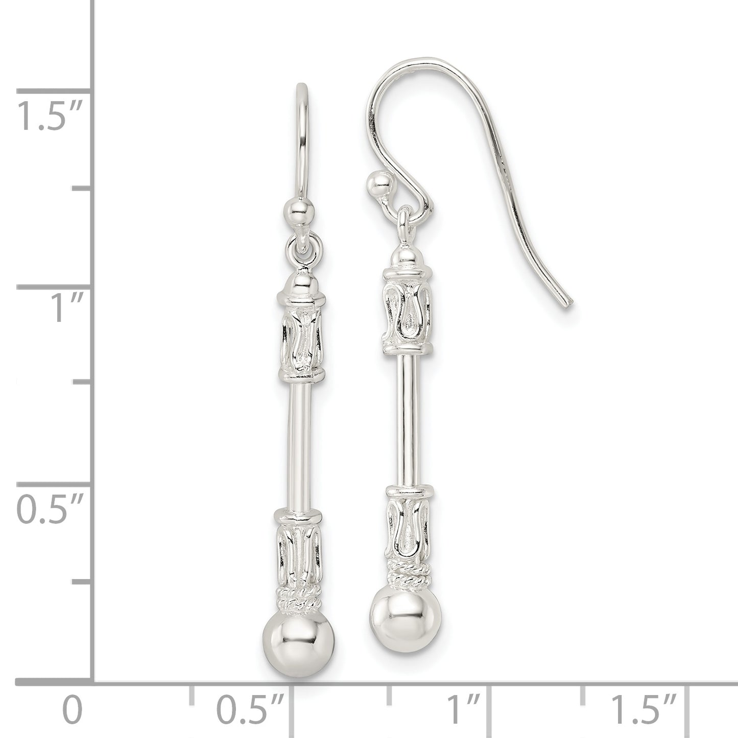 Sterling Silver Polished Fancy Beaded Dangle Earrings