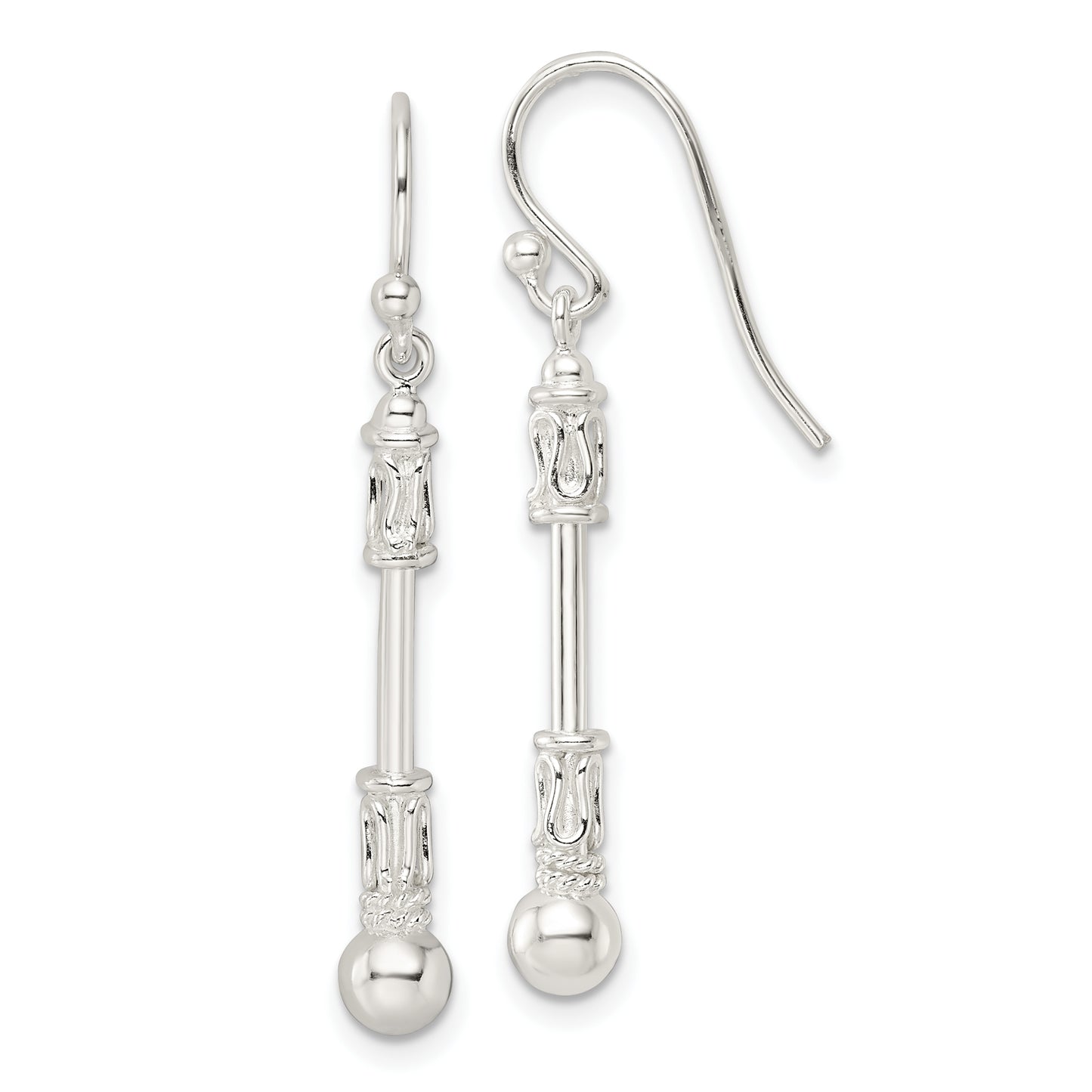 Sterling Silver Polished Fancy Beaded Dangle Earrings