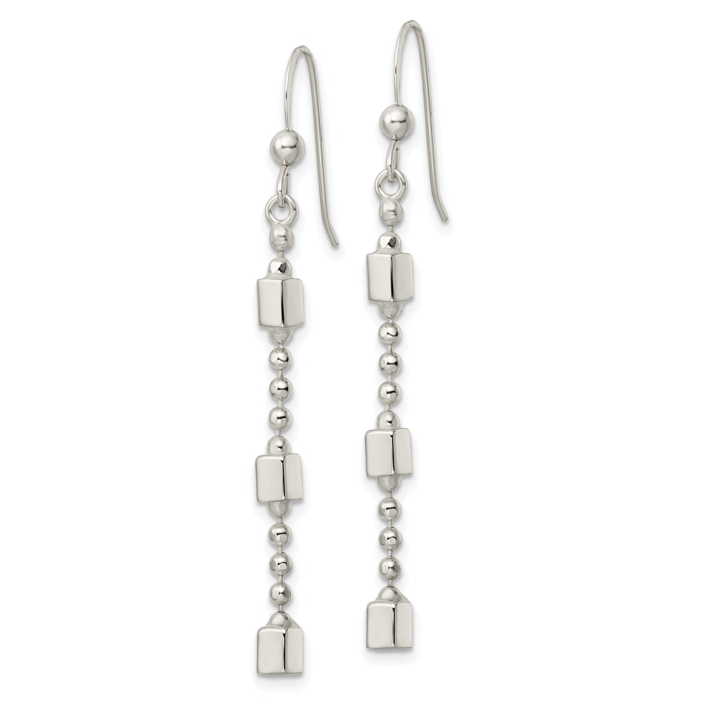 Sterling Silver Square Beaded Dangle French Wire Earrings