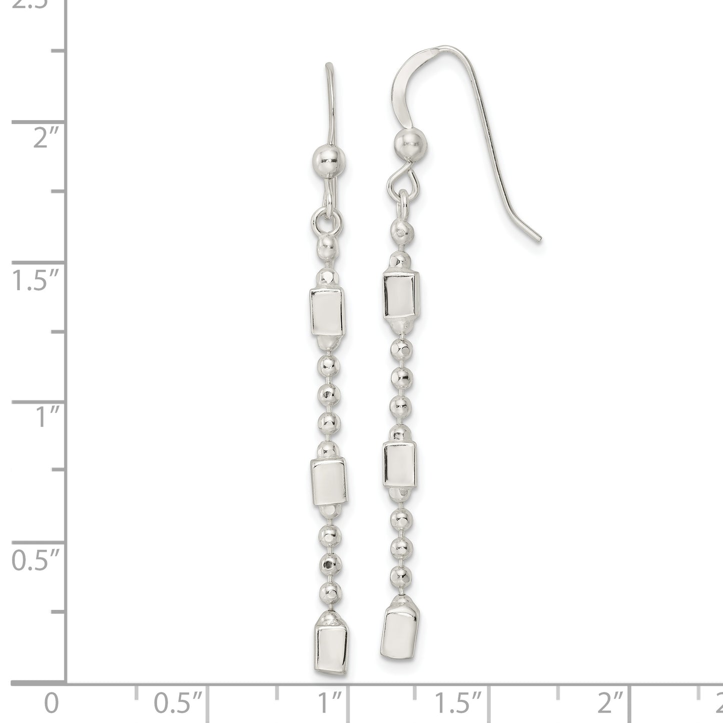 Sterling Silver Square Beaded Dangle French Wire Earrings