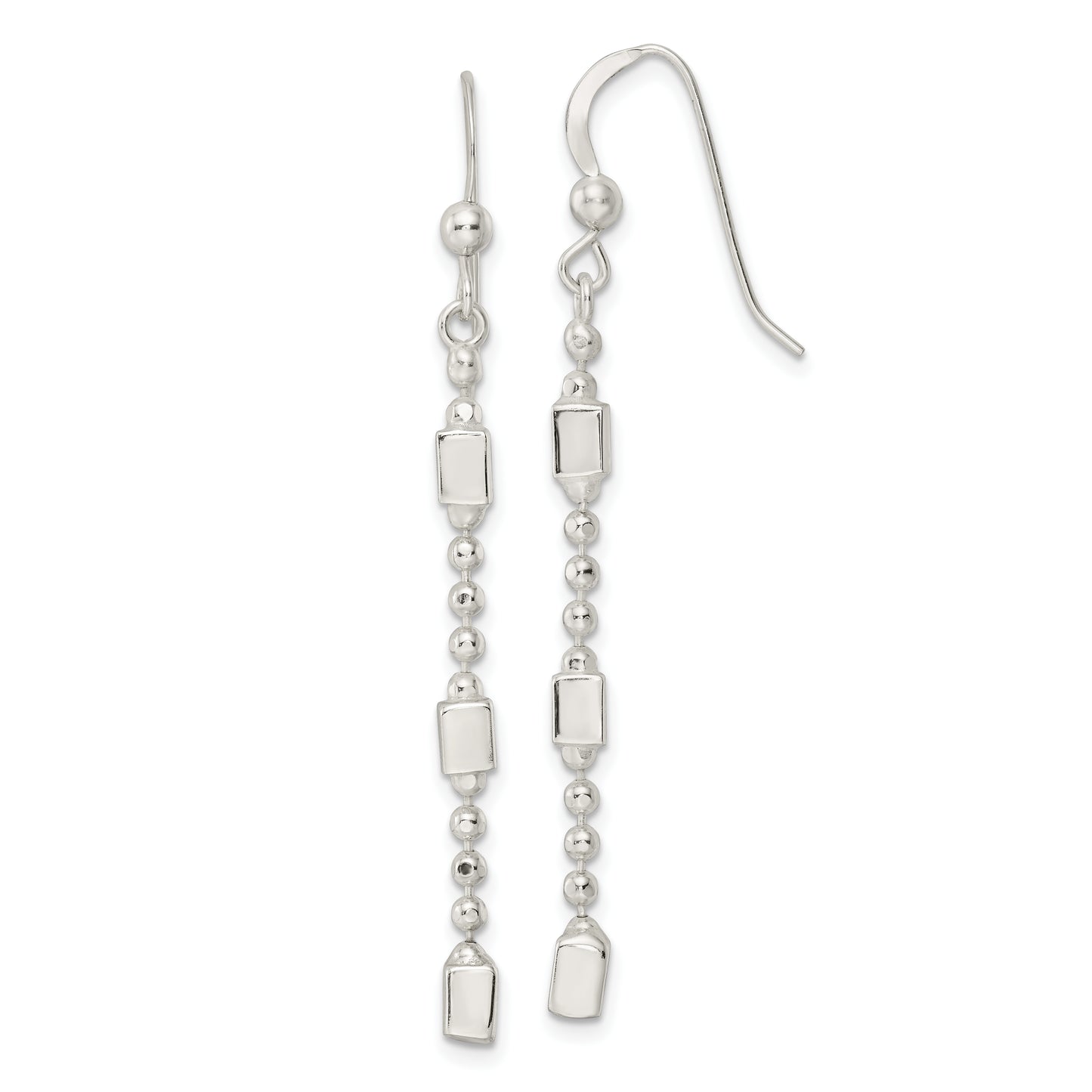 Sterling Silver Square Beaded Dangle French Wire Earrings