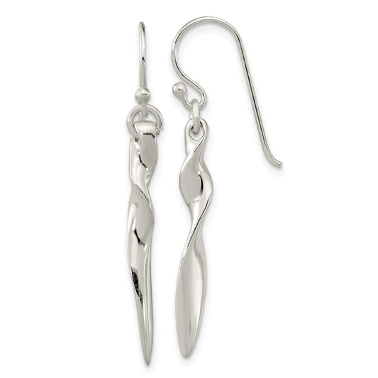 Sterling Silver Polished Twisted Bar Dangle Shephard Hook Earrings