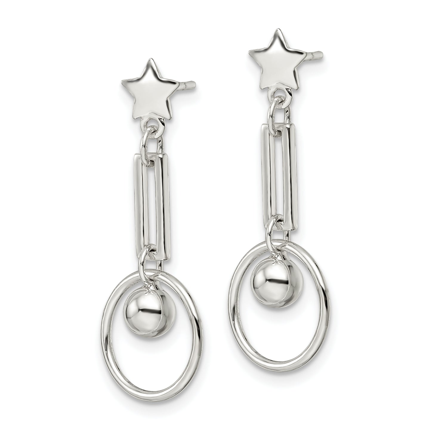 Sterling Silver Polished Star And Circle Post Dangle Earrings