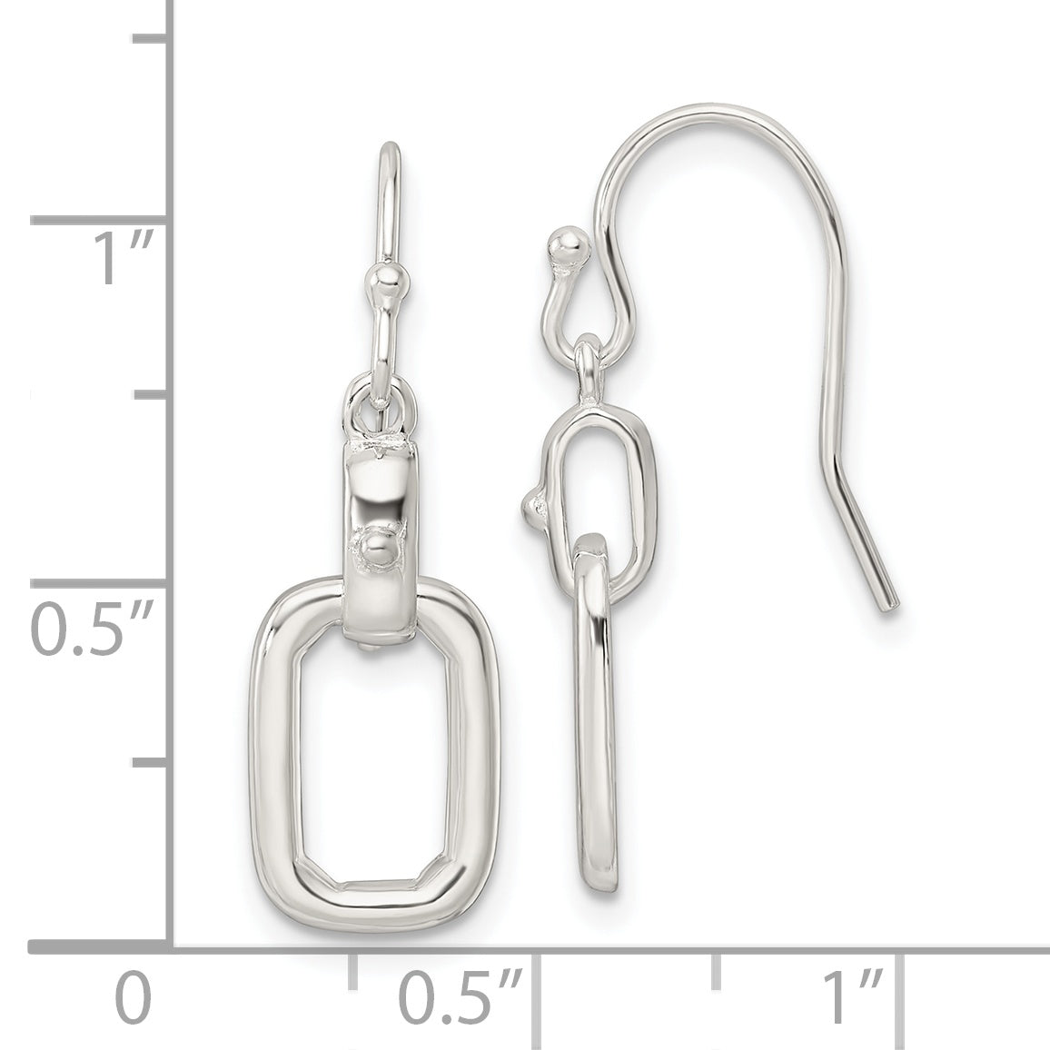 Sterling Silver Polished Rectangle Link Dangle Shepherd Hook Earrings