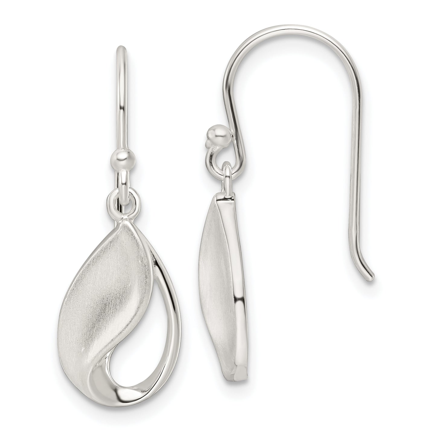 Sterling Silver Polished And Satin Fancy Teardrop Dangle Earrings