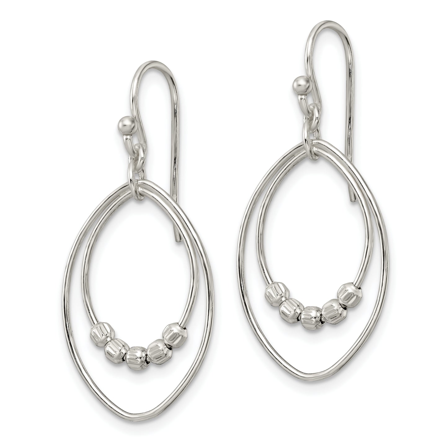 Sterling Silver Polished & Diamond-Cut Beaded Ovals Dangle Earrings