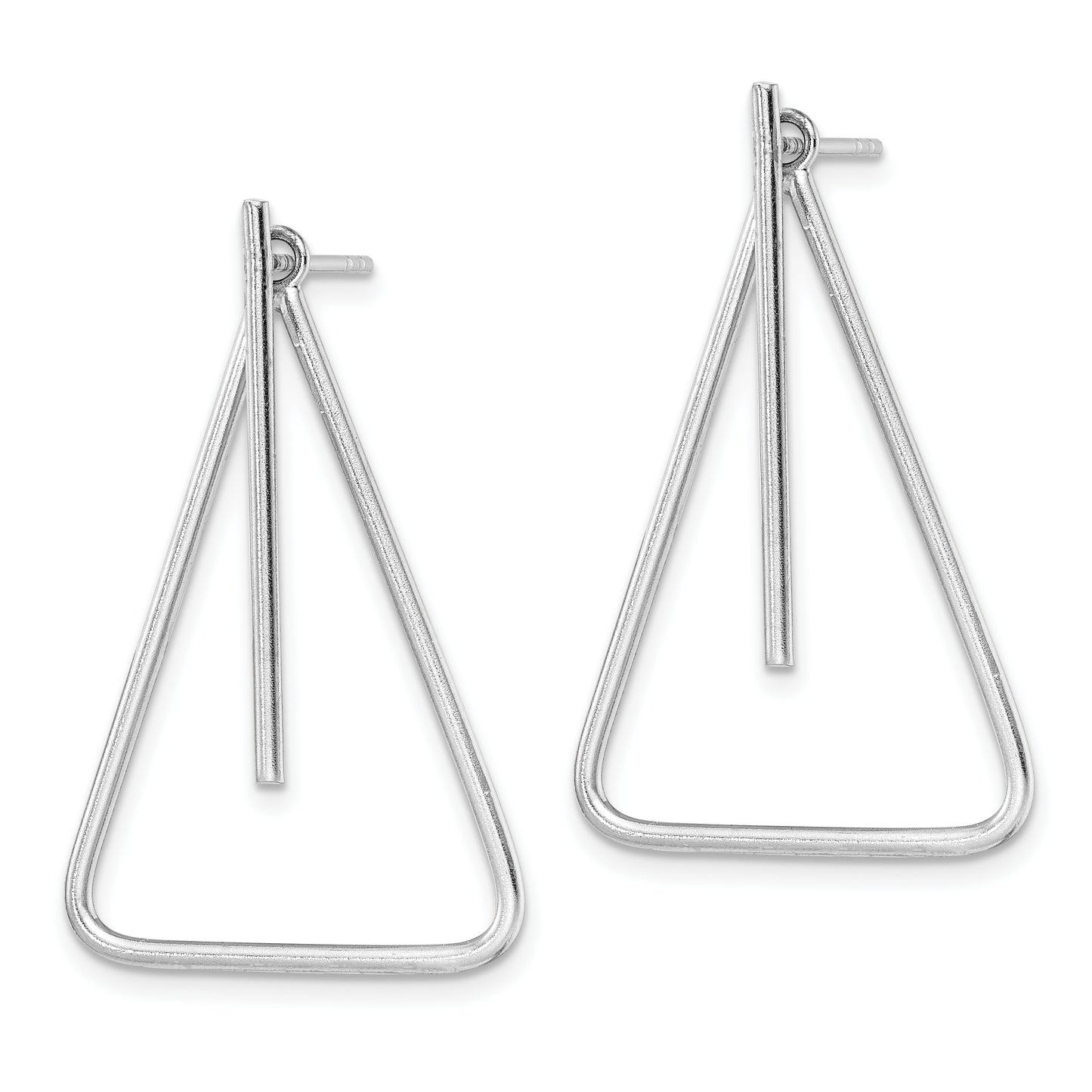 Sterling Silver Rhodium-Plated Post Front & Back Dangle Triangle Earrings