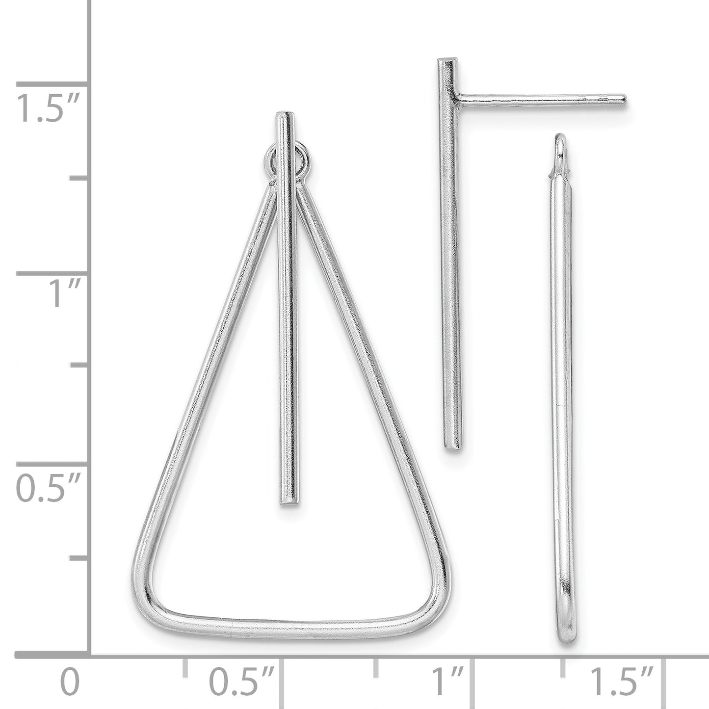 Sterling Silver Rhodium-Plated Post Front & Back Dangle Triangle Earrings