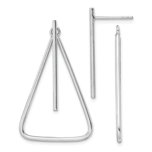 Sterling Silver Rhodium-Plated Post Front & Back Dangle Triangle Earrings