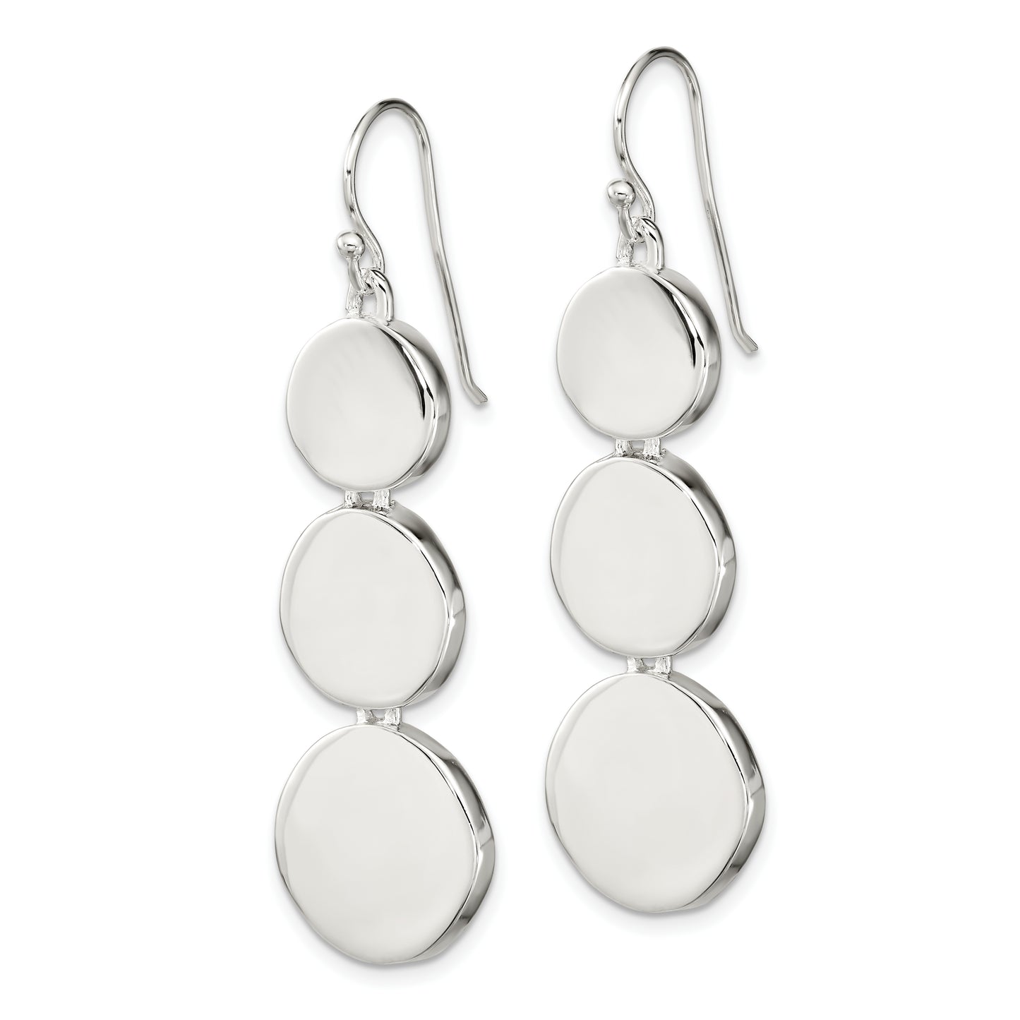 Sterling Silver Polished Tapered Disc Dangle Earrings