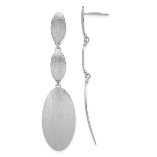 Sterling Silver Rhodium-Plated Brushed Dangle Post Earrings