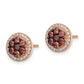 Sterling Silver Rose-Tone W/ Black Rhodium-Plated Accent Brown & White Cz Round Halo Post Earrings