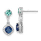 Sterling Silver Rhod-Plated Polished Cz & Blue Glass Post Dangle Earrings