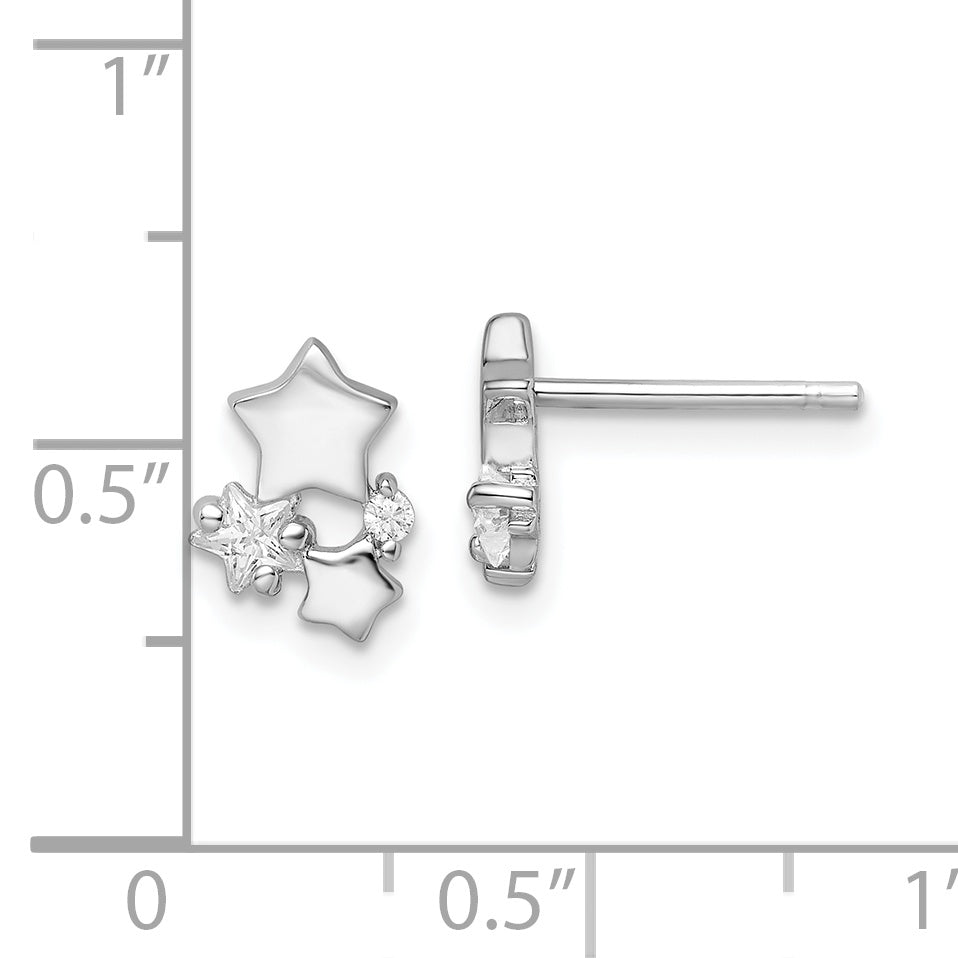 Sterling Silver Rhodium-Plated Polished Cz Stars Post Earrings