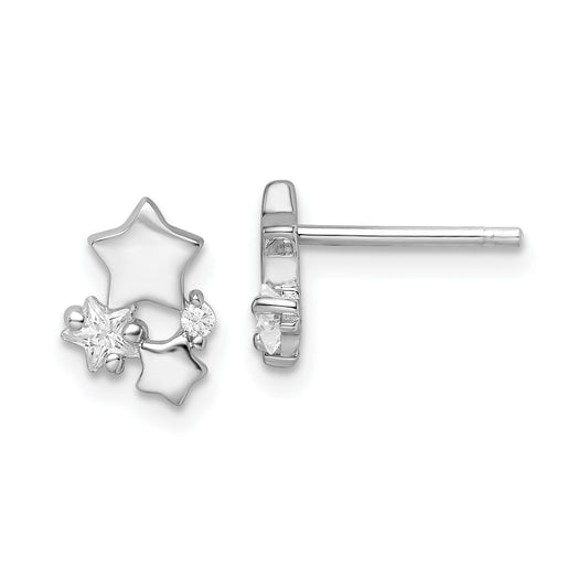 Sterling Silver Rhodium-Plated Polished Cz Stars Post Earrings