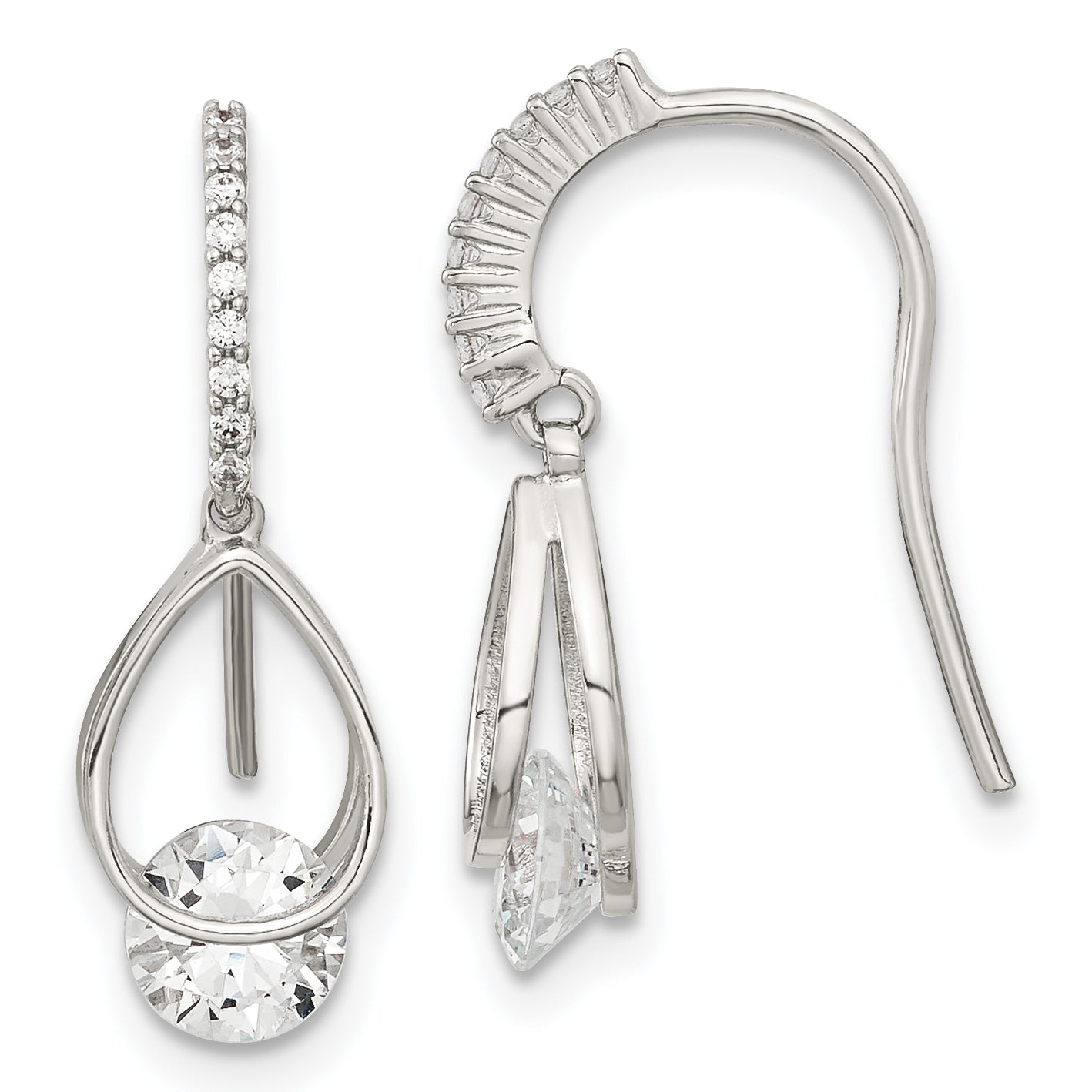 Sterling Silver Rhodium-Plated Polished Fancy Cz Dangle Earrings