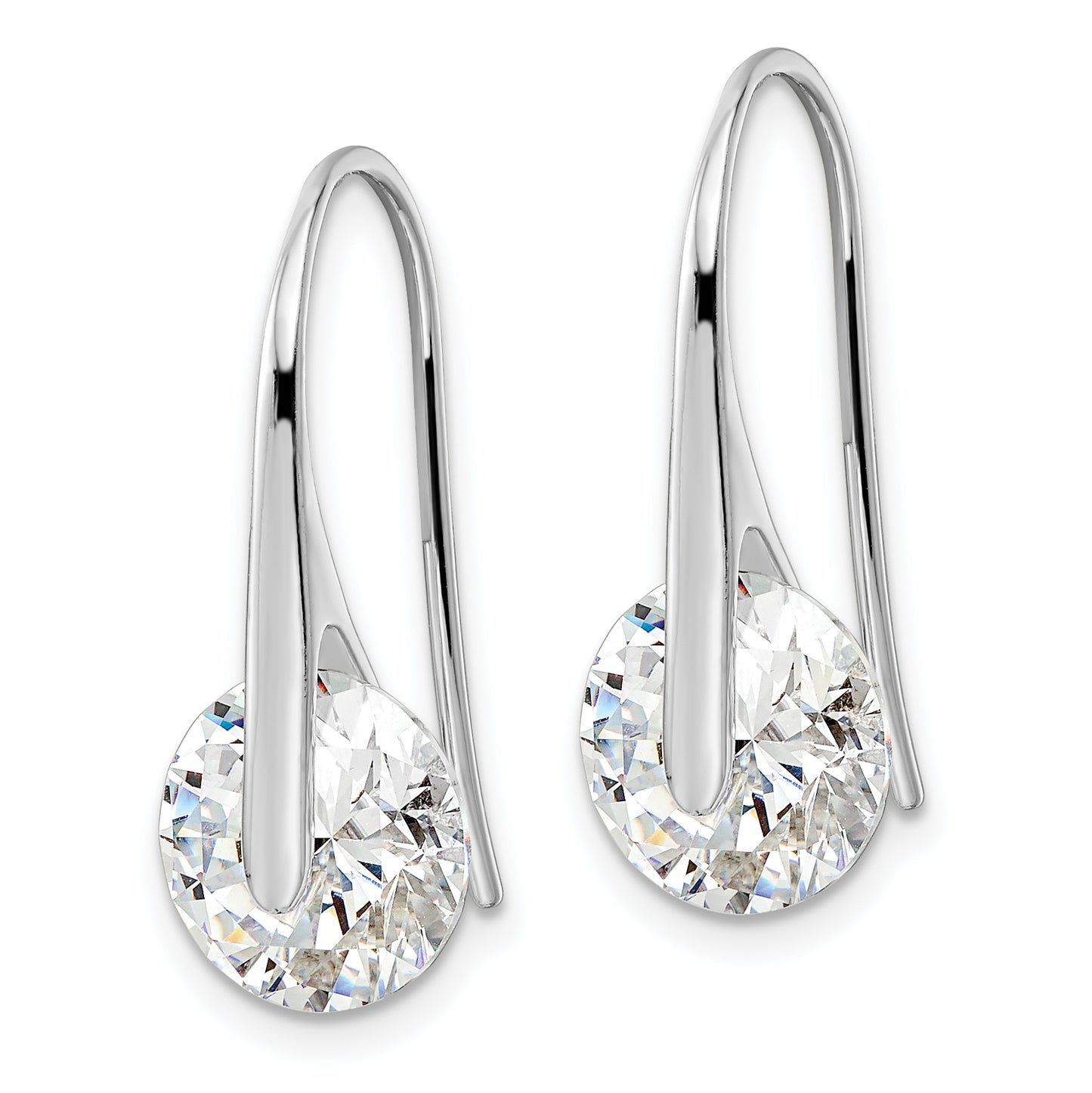 Sterling Silver Rhodium-Plated Polished Round Cz Dangle Earrings