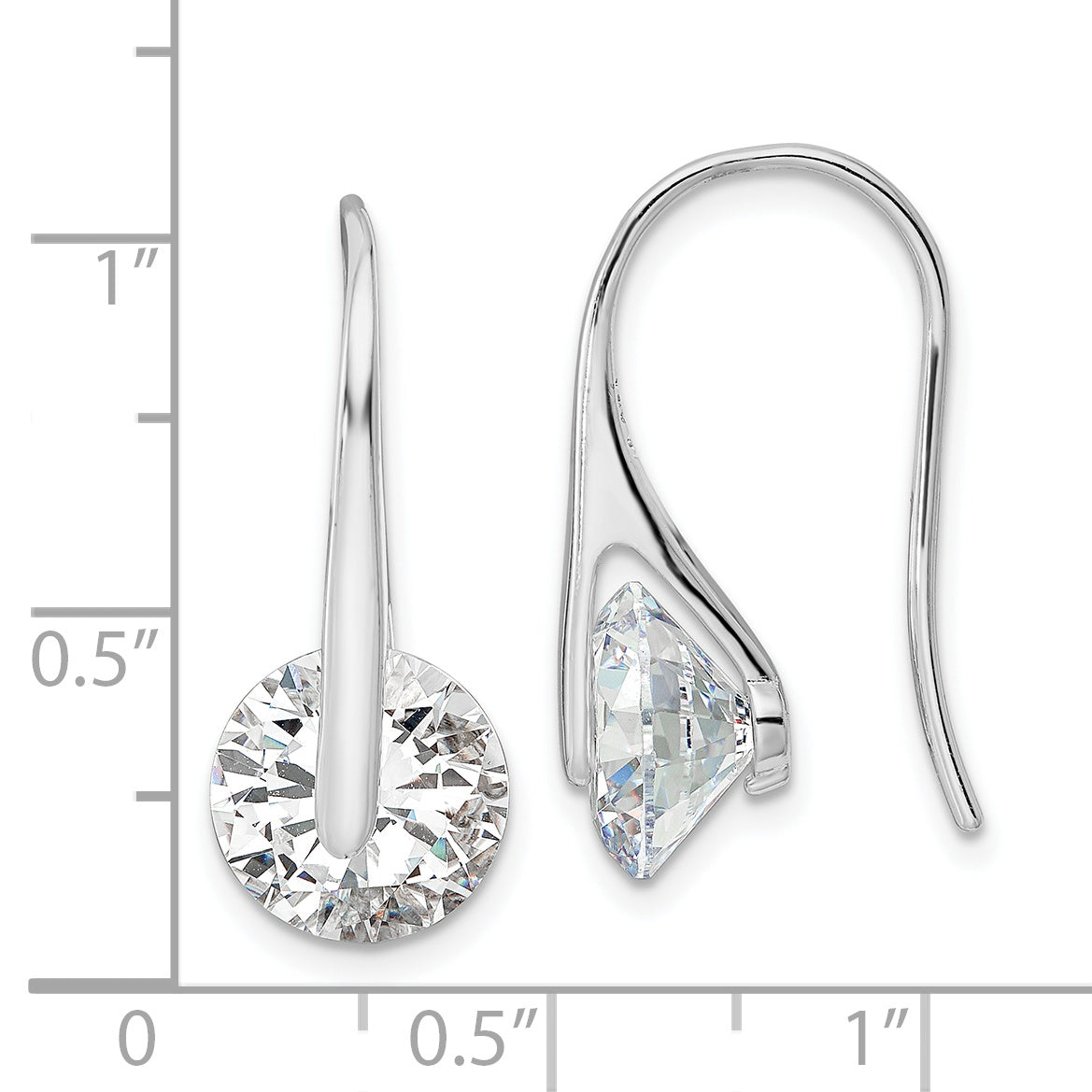 Sterling Silver Rhodium-Plated Polished Round Cz Dangle Earrings