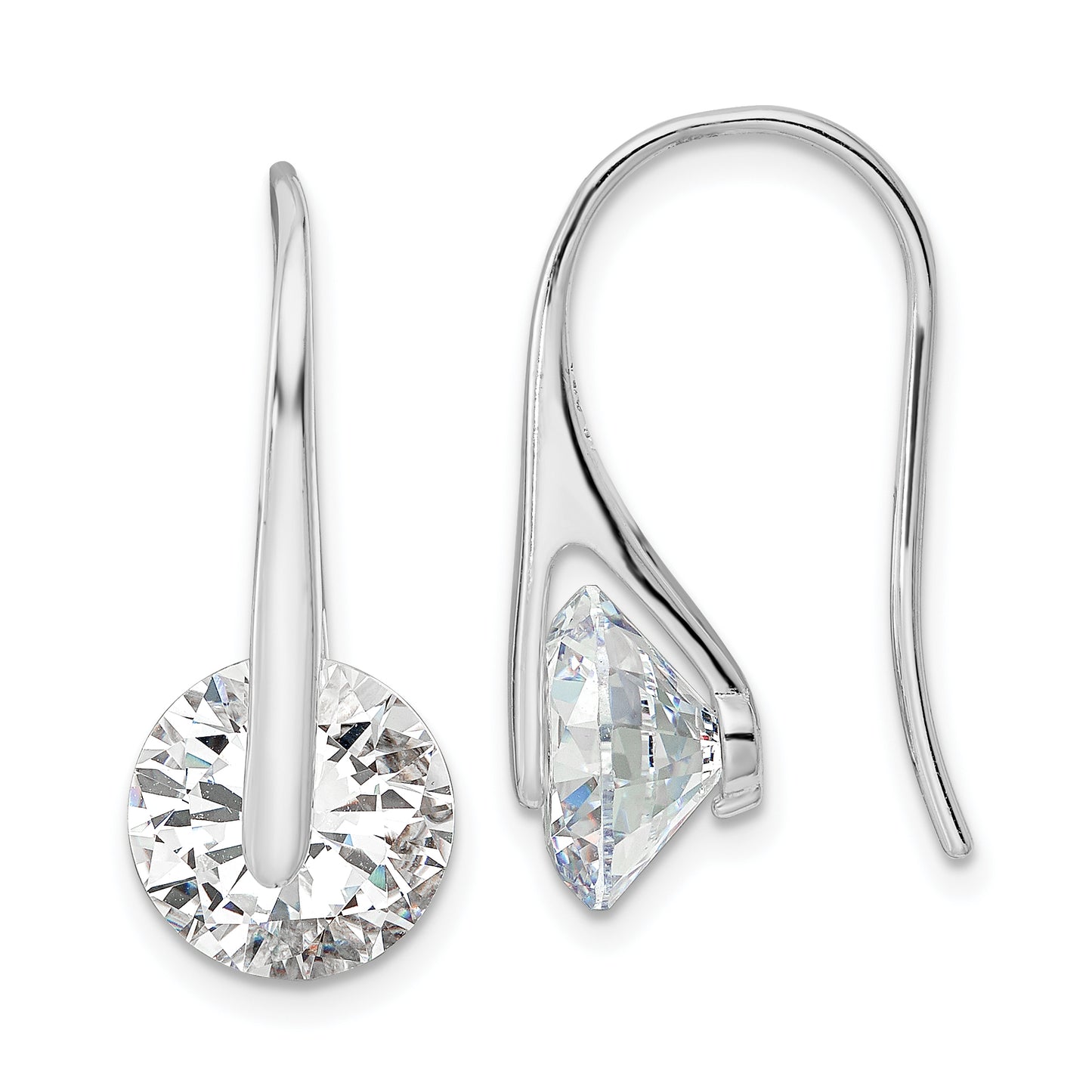 Sterling Silver Rhodium-Plated Polished Round Cz Dangle Earrings