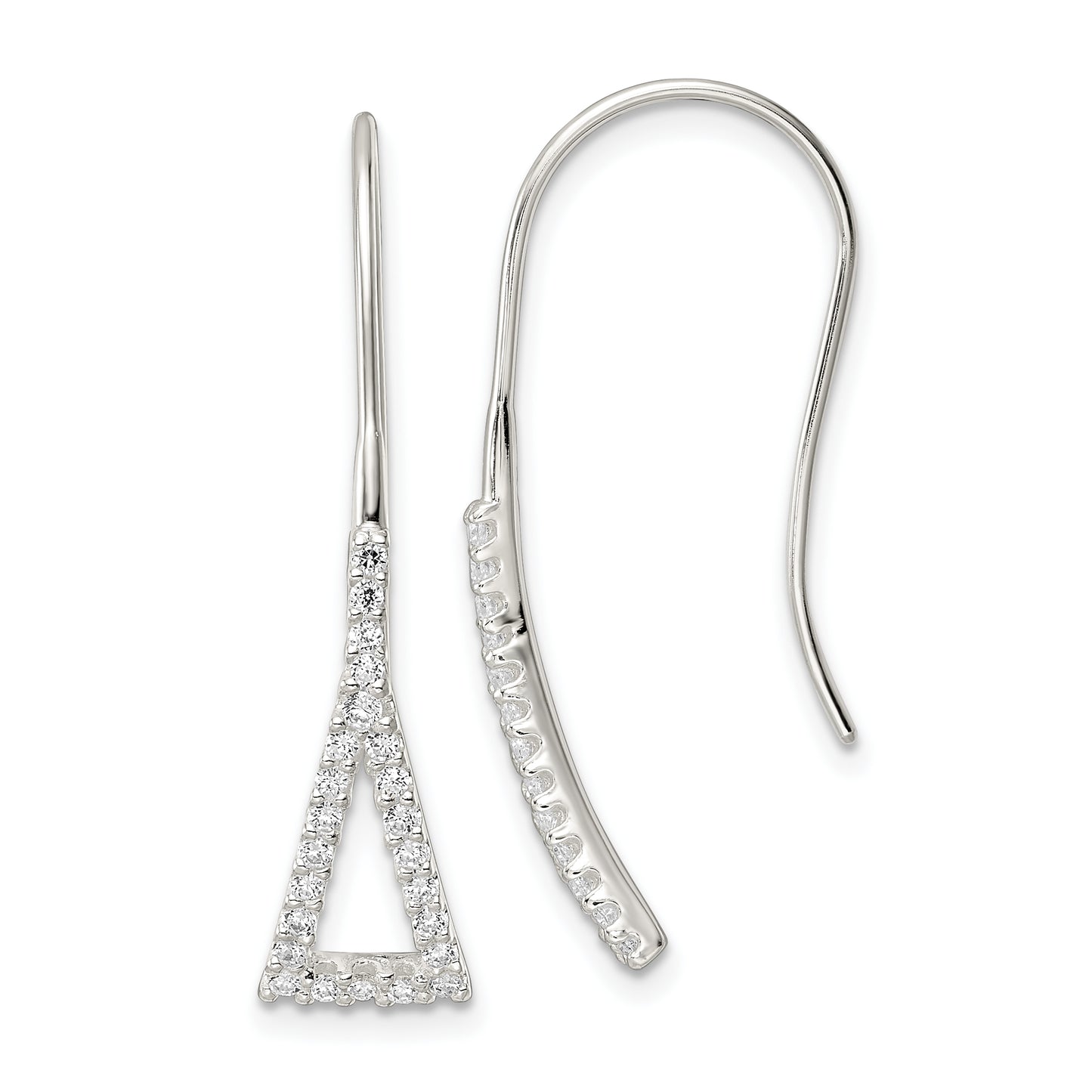 Sterling Silver Polished Triangle Cz Dangle Earrings