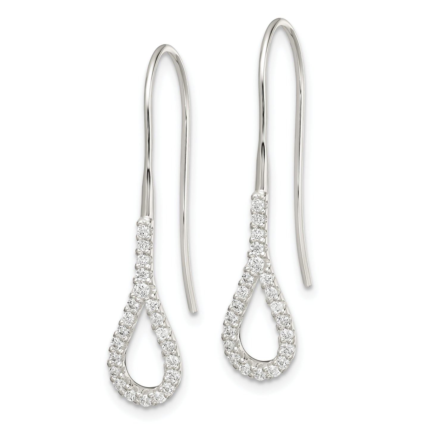 Sterling Silver Polished Teardrop Cz Dangle Earrings