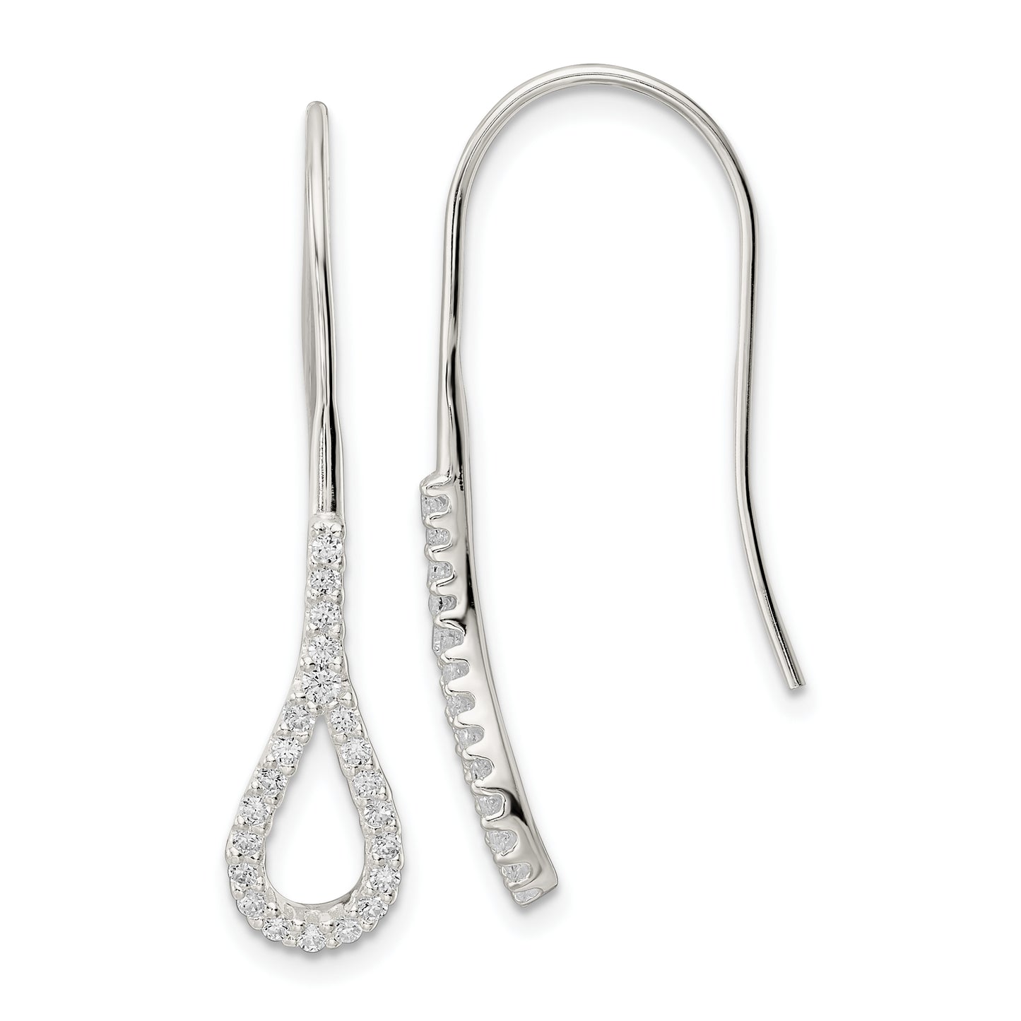 Sterling Silver Polished Teardrop Cz Dangle Earrings