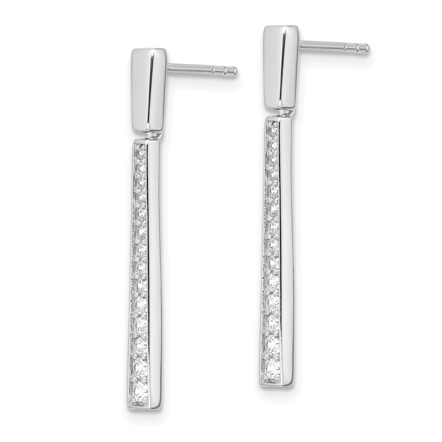 Sterling Silver Rhodium-Plated Polished Cz Tapered Post Dangle Earrings