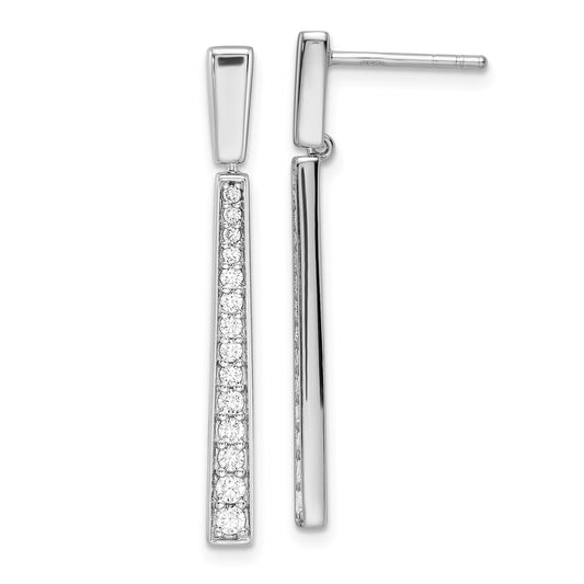 Sterling Silver Rhodium-Plated Polished Cz Tapered Post Dangle Earrings