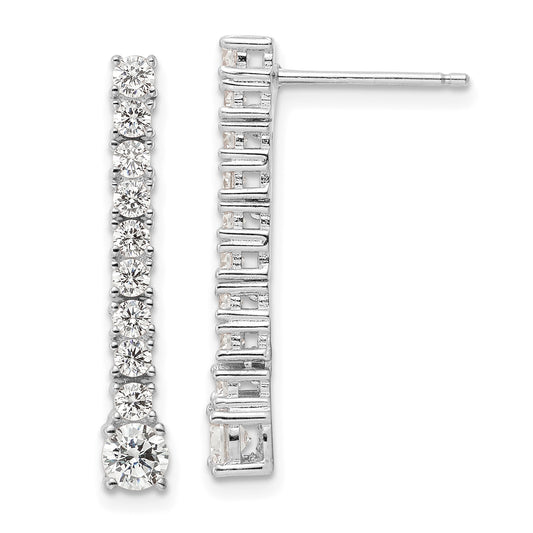 Sterling Silver Rhodium-Plated Polished Cz Post Dangle Earrings