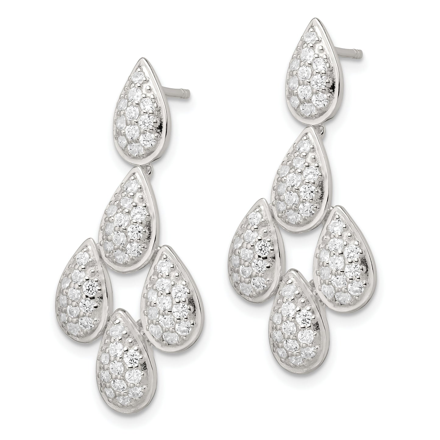 Sterling Silver Cz Chandelier Dangle Post Earrings