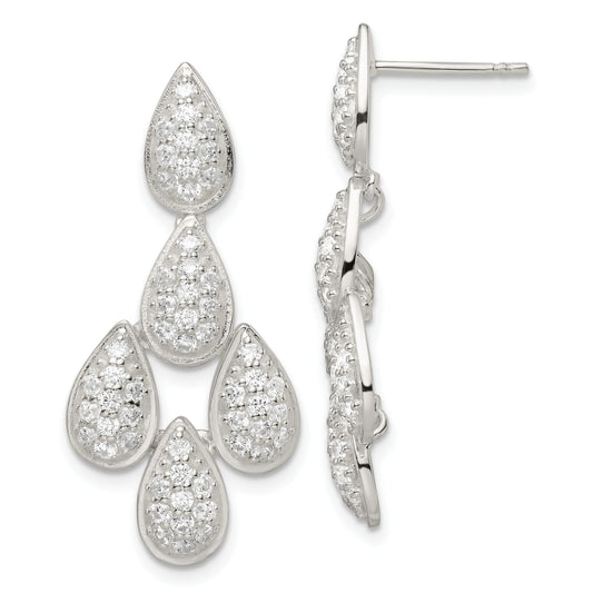 Sterling Silver Cz Chandelier Dangle Post Earrings