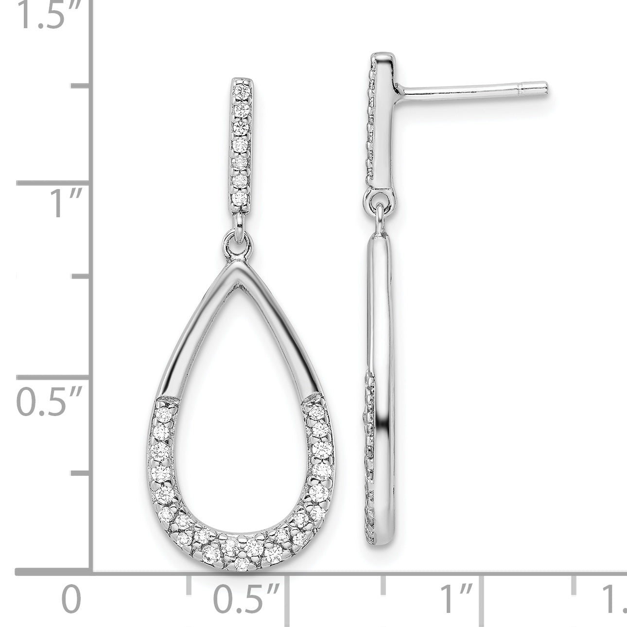 Sterling Silver Rhodium-Plated Polished Cz Teardrop Dangle Post Earrings