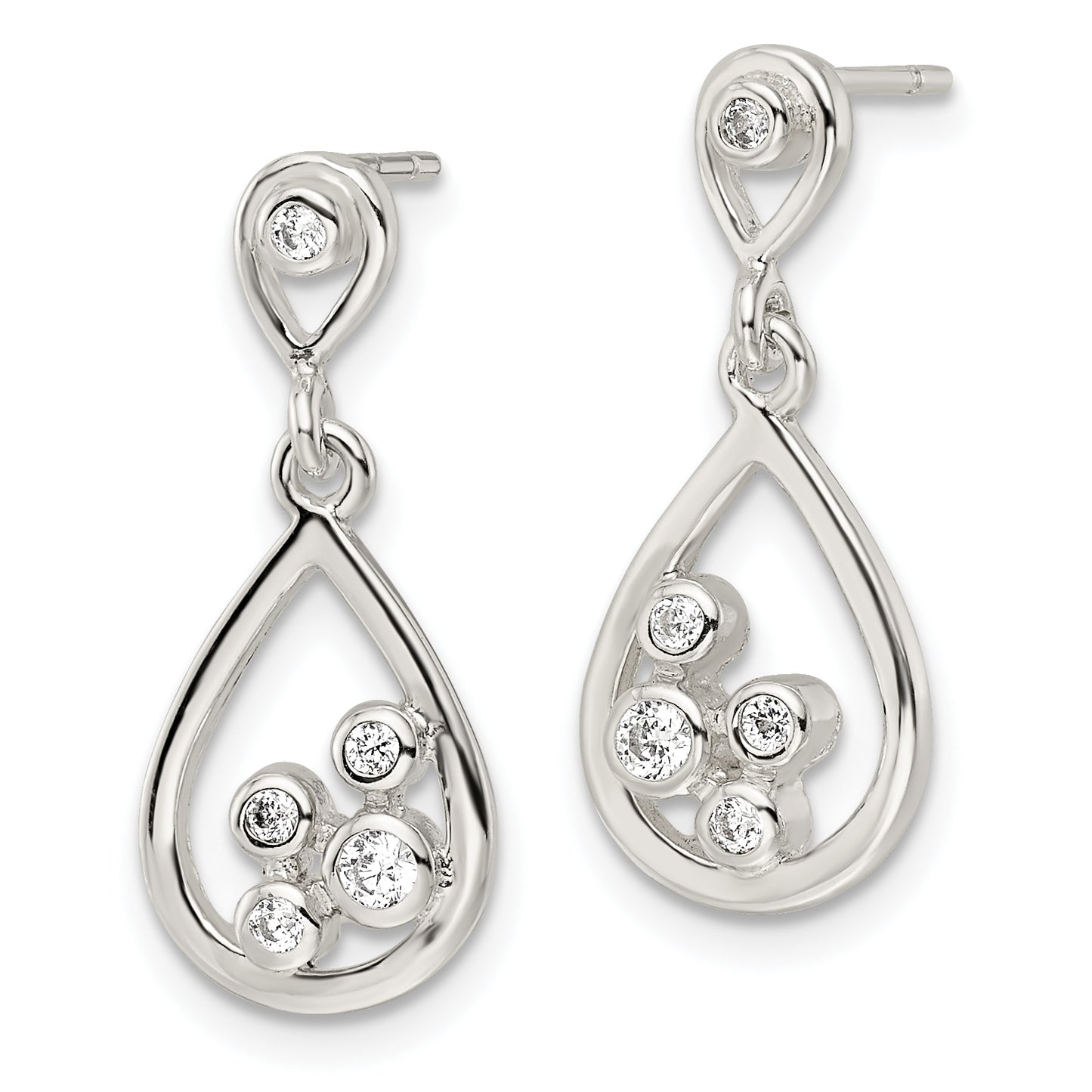 Sterling Silver Polished Cz Teardrop Dangle Post Earrings