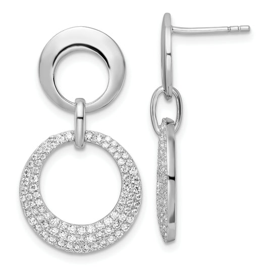 Sterling Silver Rhodium-Plated Pave Cz Interlocking Circles Post Earrings