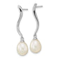 Sterling Silver Rhodium-Plated 7X9mm Teardrop Fwc Pearl Dangle Earrings