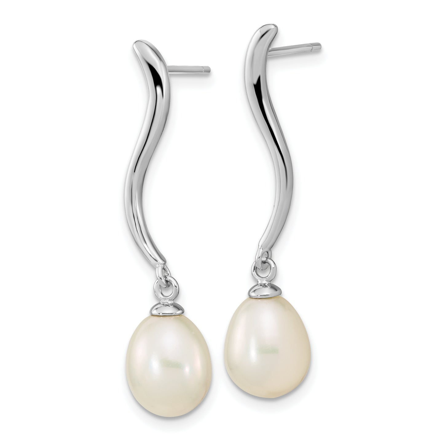 Sterling Silver Rhodium-Plated 7X9mm Teardrop Fwc Pearl Dangle Earrings