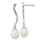 Sterling Silver Rhodium-Plated 7X9mm Teardrop Fwc Pearl Dangle Earrings