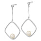 Sterling Silver Rhod-Plated 7-8mm White Rice Fwc Pearl Cz Dangle Earrings