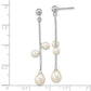 Sterling Silver Rhod-Plated 4-7mm White Rice Fwc Pearl Post Dangle Earrings