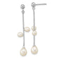 Sterling Silver Rhod-Plated 4-7mm White Rice Fwc Pearl Post Dangle Earrings